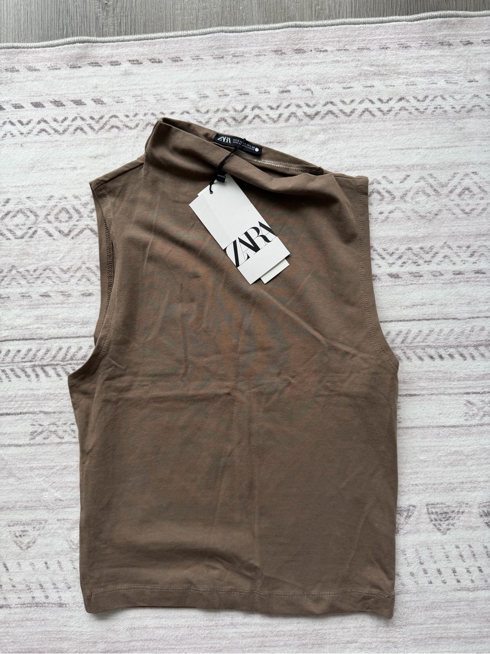 ZARA Brown Mock Neck Sleeveless Fitted Crop Top Size S NWT